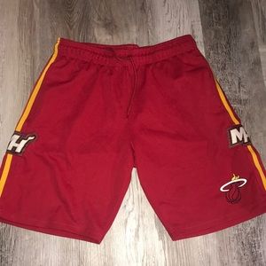 NBA red and yellow Miami Heat shorts size large